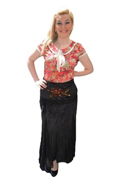 Fusta tinereasca cu model floral din paiete, D&J Exclusive, Negru, 42 Fusta tinereasca cu model floral din paiete, D&J Exclusive, Negru, 42