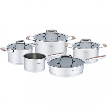 Set Oale Inox si Tigaie cu acoperire marmura, Klausberg KB 7229, 9 piese, Otel inoxidabil 18/10, Inductie, Inox Set Oale Inox si Tigaie cu acoperire marmura, Klausberg KB 7229, 9 piese, Otel inoxidabil 18/10, Inductie, Inox