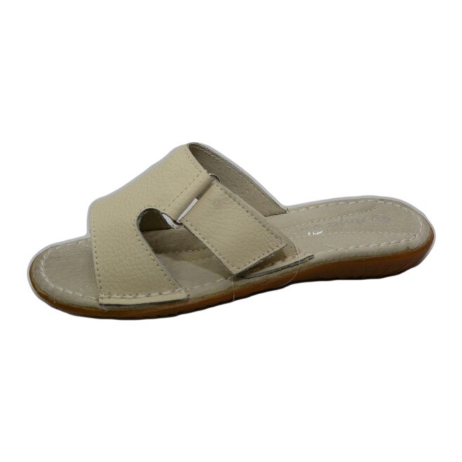 Papuci din piele cu talpa plata, bareta reglabila, D&J Exclusive,, Bej, 35