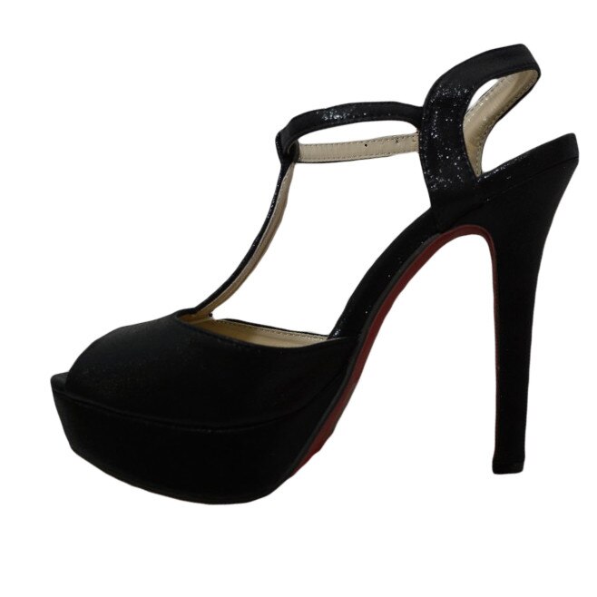 Sandale cu toc inalt, stralucitoare,D&J Exclusive, Negru