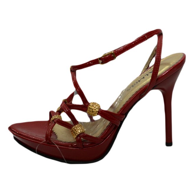 Sandale elegante cu cristale mici, D&J Exclusive, Rosu