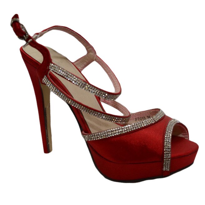 Sandale cu toc inalt, din saten, D&J Exclusive,, Rosu