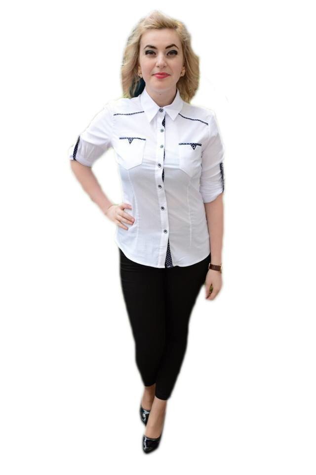 Camasa cu insertii cu buline, D&J Exclusive, Alb/Bleumarin