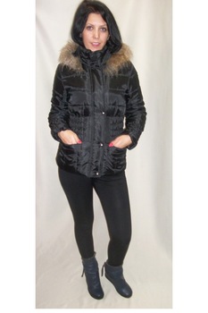 Jacheta , gluga decorata cu blanita fina, buzunare, D&J Exclusive, Negru Jacheta , gluga decorata cu blanita fina, buzunare, D&J Exclusive, Negru