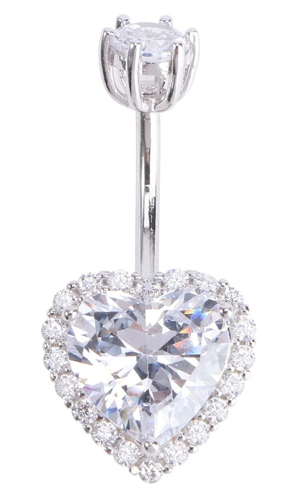 Zyblssbb, piercing pentru buric din argint 925 cu zircon in forma de inima, argintiu, 10 mm, model LSM2xh3908-BCS0140418