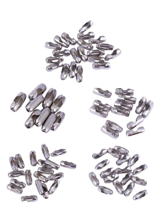 ZYBLSSBB, conector lant cu bile din otel inoxidabil set 100 buc, marimi 1.5/2/2.4/3/4 mm, argintiu