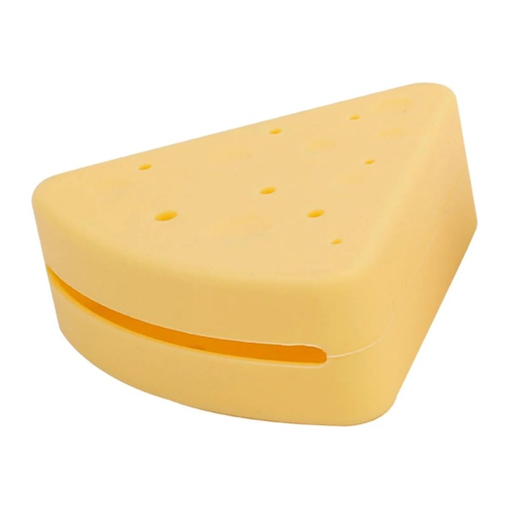 Cutie pentru bureti de machiaj YANYXR BCS2984096, din silicon triunghiulara, ventilata si lavabila, pentru 1–3 bureti, galben