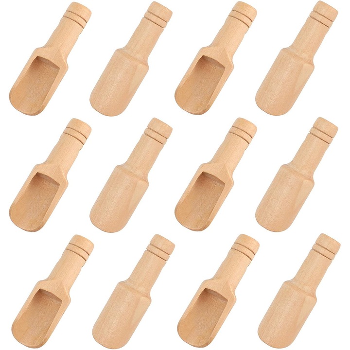 Lingura mica de lemn, 12 lingurite mici de sare de 7, 5 cm, lingura de lemn pentru baie, mini lingura de lemn, lingura pentru condimente, lingura pentru sare de baie pentru bucatarie, lapte, cafea, ceai, bomboane