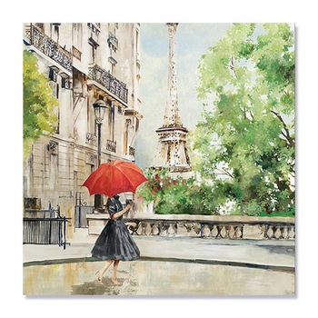 Tablou Canvas - Oras, Franta, Paris, Turnul Eiffel, Ubrela rosie, Femeie in negru, 100 x 100 cm Tablou Canvas - Oras, Franta, Paris, Turnul Eiffel, Ubrela rosie, Femeie in negru, 100 x 100 cm