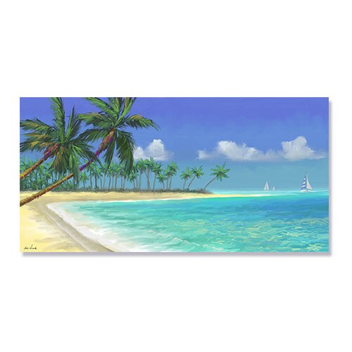Tablou Canvas - Tropical, Plaja, Mare, Nisip, Valuri, Palmieri, Vara 50 x 100 cm