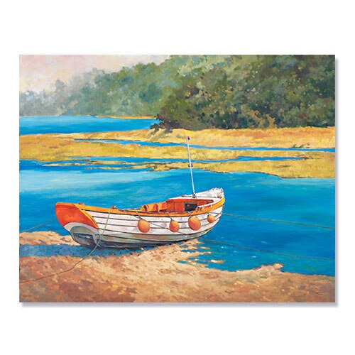 Tablou Canvas - Barca pescuit, Rau, Padure, Vara, 80 x 100 cm