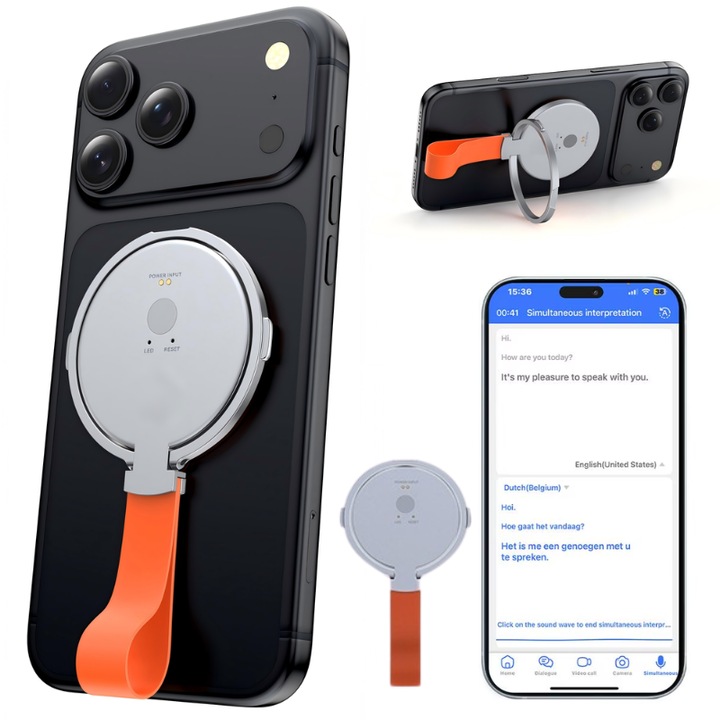 Traducator AI Mágneses Intelligens 8 az 1-ben, Fordítóeszköz MagSafe támogatással, Azonnali fordítás 144+ nyelven online ChatGPT által, Valós idejű szimultán fordítás mesterséges intelligenciával, Audio & Videó hívások, 12 offline nyelv, Szürke