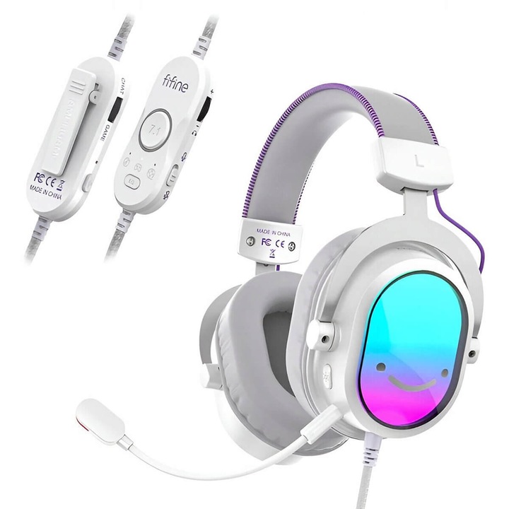 Fifine H16W Căști profesionale de gaming 7.1 + microfon [USB-A/TRS](alb)