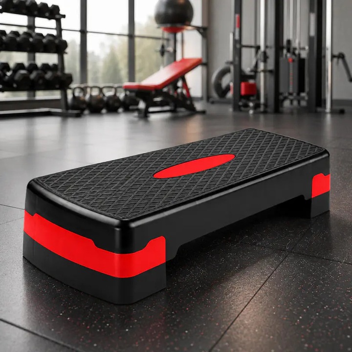 Állítható magasságú aerob stepper, 2 szint, csúszásgátló fitnesz platform, 68x28x10/15 cm