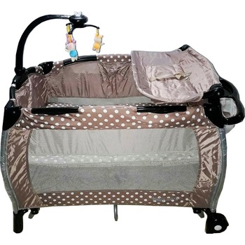 Patut Pliant rotund cu balansoar, Tarc copii Baby Care™ ROUND NEST, Pliabil pe 2 Niveluri cu muzica si Masa infasat, Jucarie Carusel cu jucarii din plus, geanta transport inclusa, Maron cu buline Patut Pliant rotund cu balansoar, Tarc copii Baby Care™ ROUND NEST, Pliabil pe 2 Niveluri cu muzica si Masa infasat, Jucarie Carusel cu jucarii din plus, geanta transport inclusa, Maron cu buline