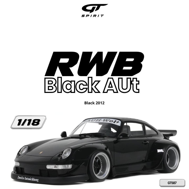 Macheta auto Porsche RWB Black Aut, Fekete, 2012, GT587, 1:18, GT Spirit