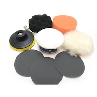 Set polish faruri profesional cu bureti, hartie abraziva, pasta clarificatoare si adaptor masina polish / bormasina