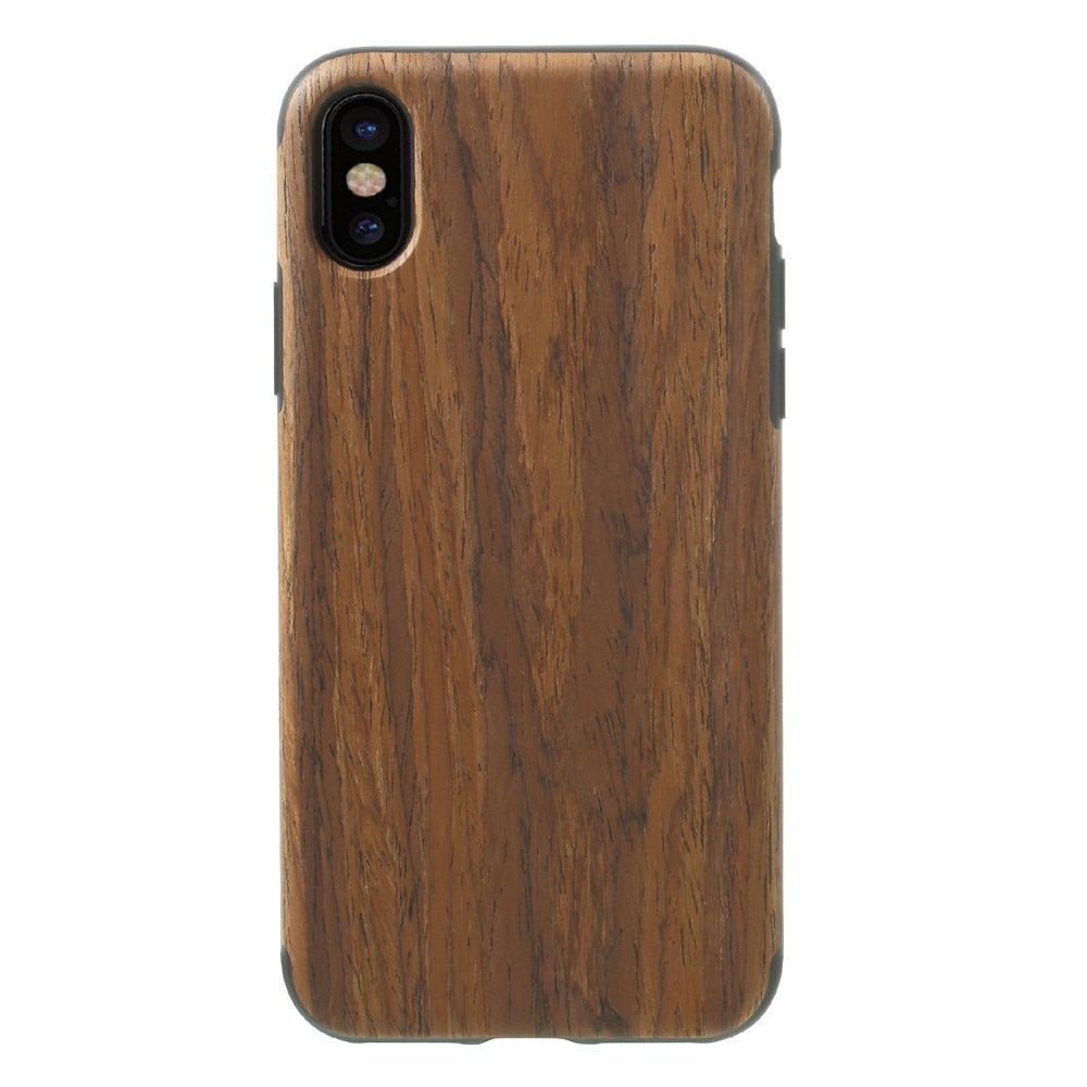 Husa iPhone X / XS - Textura Lemn, TPU, Maro