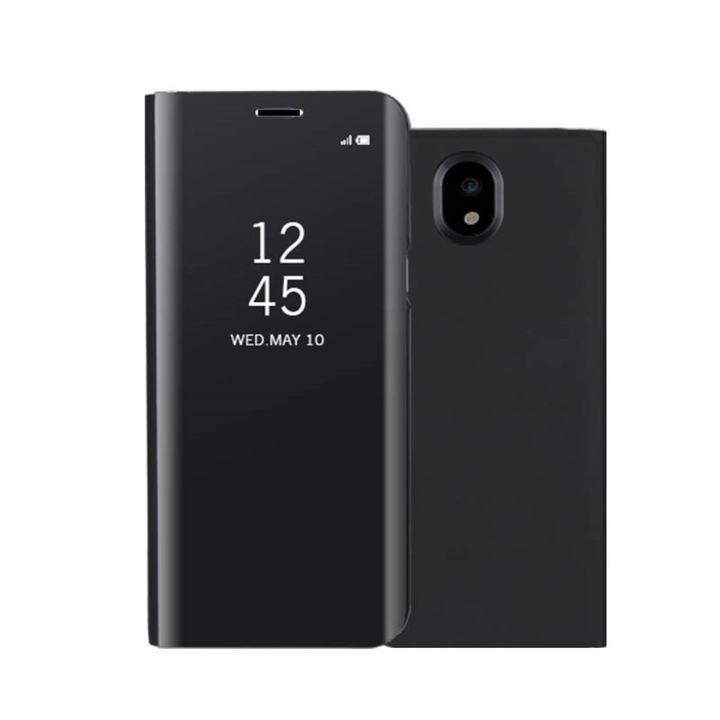 Husa pentru Samsung Galaxy J7 2017 - Flip Mirror tip Carte, Capac translucid, Neagra