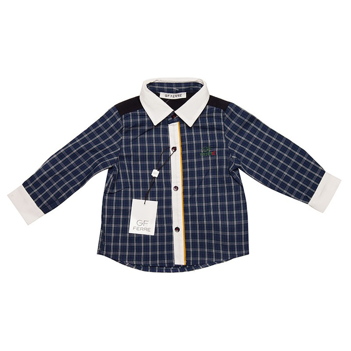 Camasa Gianfranco Ferre, maneca lunga, imprimeu carouri, 100% bumbac, 9 luni