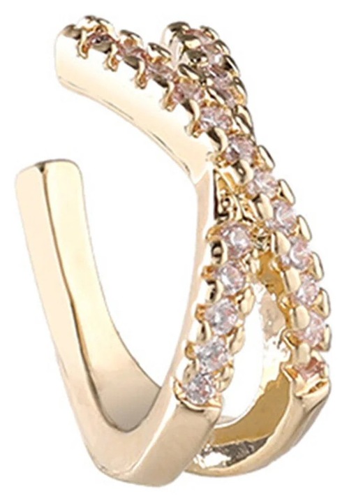 ZYBLSSBB, cercei ear cuff non-piercing din cupru placat cu aur cu zirconii, LSM2xh2748-BCS0122103-2, auriu, 1.5 x 1.5 x 0.5 cm