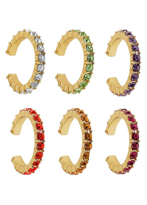 ZYBLSSBB, Cercei clip din aliaj auriu cu cristale, tip C (ear cuff) LSM2xh427-BCS0081978, multicolor, set 6, 2.2x1.7x0.5 cm