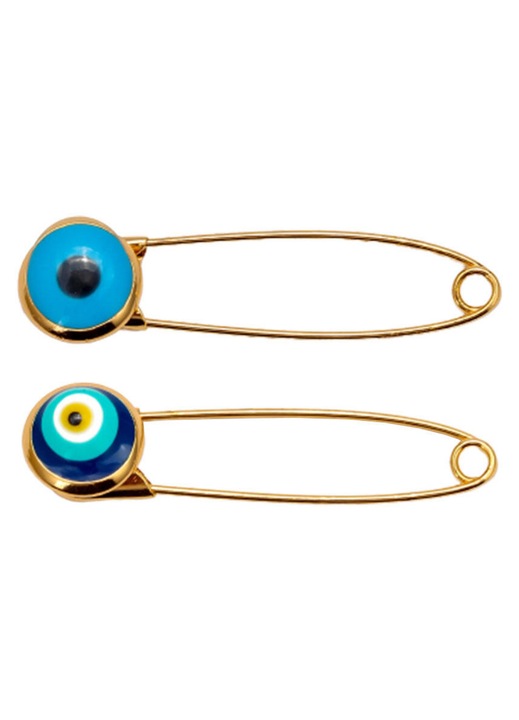 ZYBLSSBB, Cercei tip ace brosa placate cu aur cu ochiul nazar, albastru/multicolor, set 2 bucati