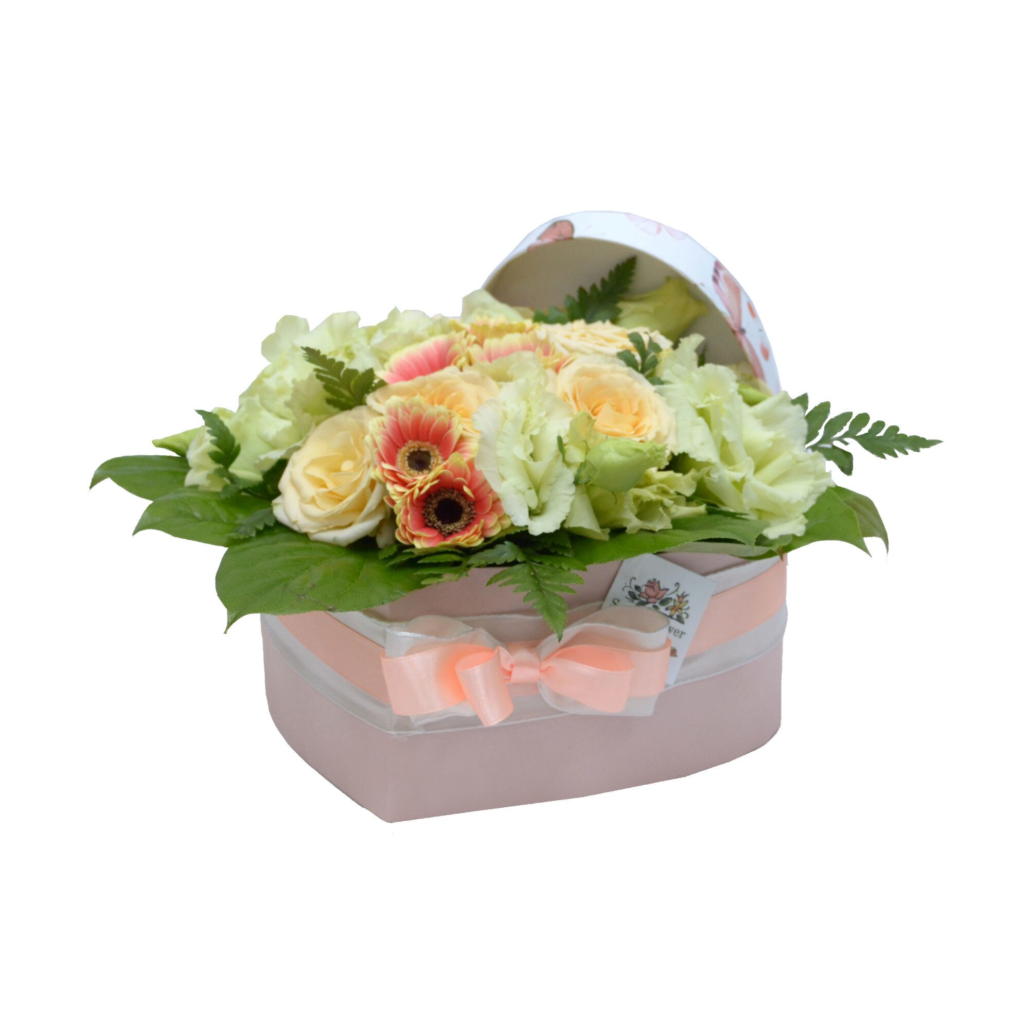 Aranjament pastel in cutie inima