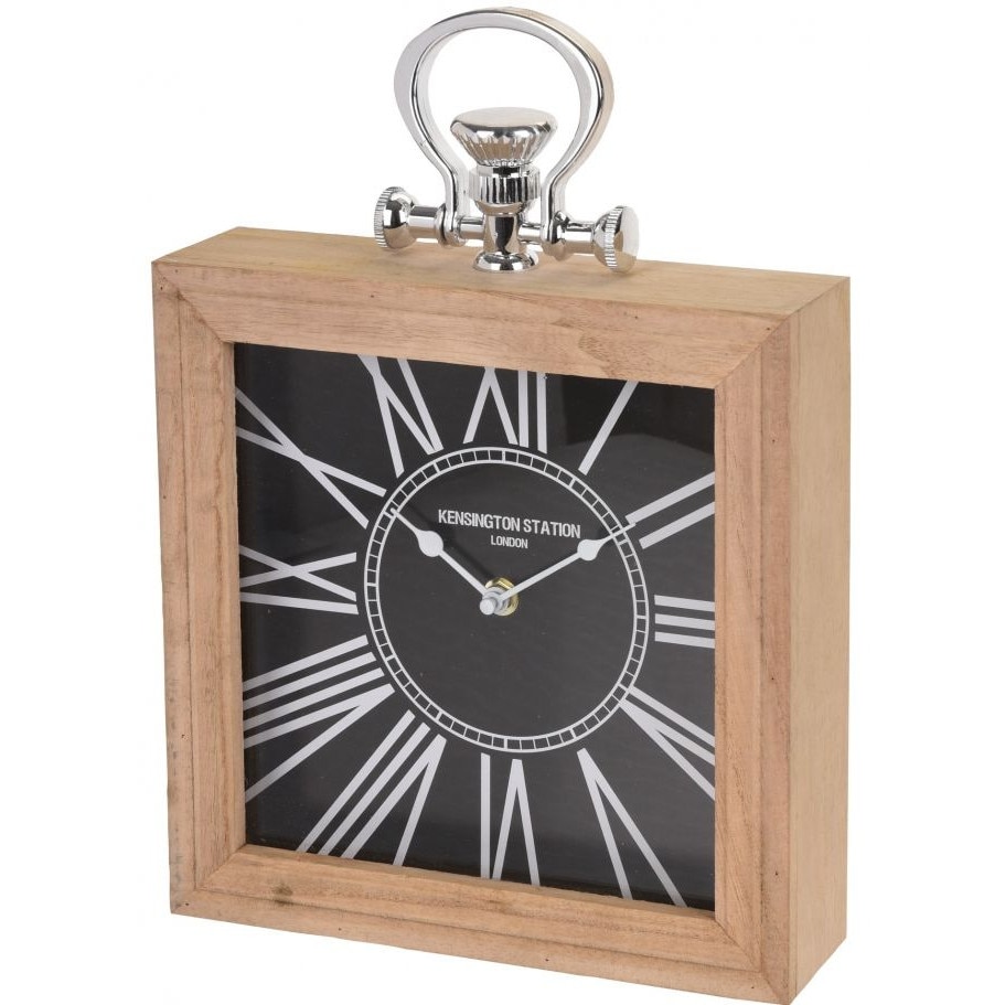 Ceas de masa sau de perete, Home Styling Collection, Kensington Station, Lemn, 24x24 cm, Negru