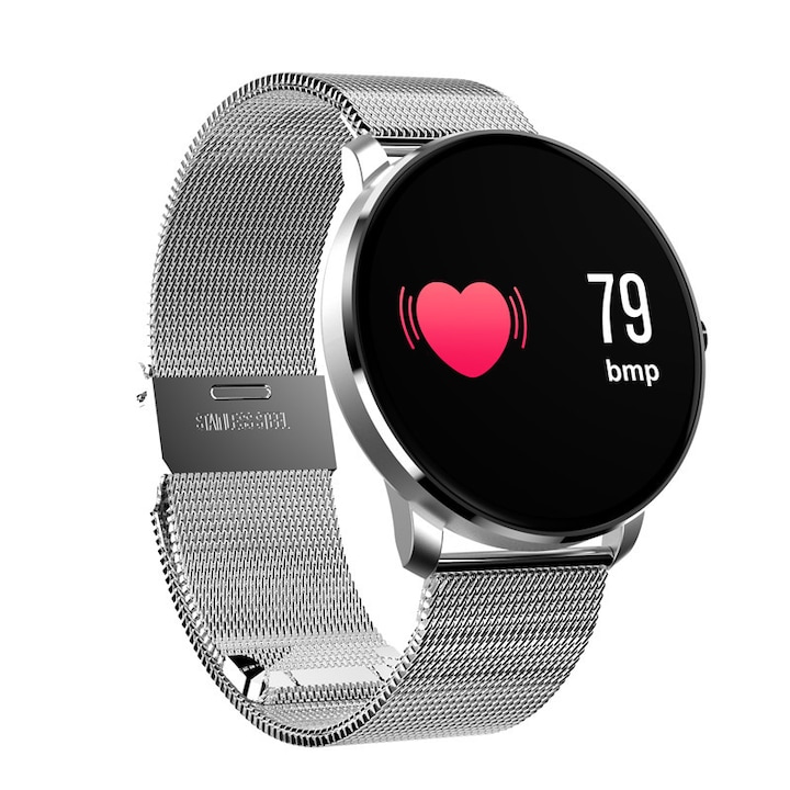 Smart Watch Fitness Concept FIT 2018 Okosóra, Ultra Vékony, Vérnyomásmérő, Pulzus, Alvásmonitor, Üzenet / Hívás Értesítések, OLED Kijelző, G-Szenzor, Ezüst Szín