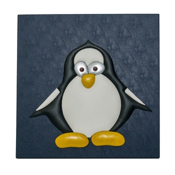 Tablou textura piele ecologica, lucrat manual , 3D, décor pinguin, 48x48 cm Tablou textura piele ecologica, lucrat manual , 3D, décor pinguin, 48x48 cm