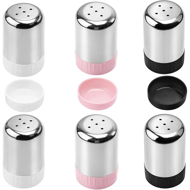 Set 6 Mini Sararite Inox, Sararite Sare si Piper Mici cu Capac, Portabile