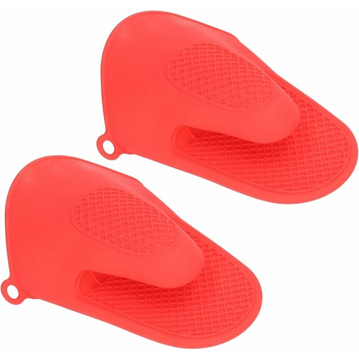 Mini szilikon konyhai kesztyű, vastagított, hőálló és csúszásmentes, alkalmas főzéshez és sütéshez a konyhában, 2 darabos szett (piros)