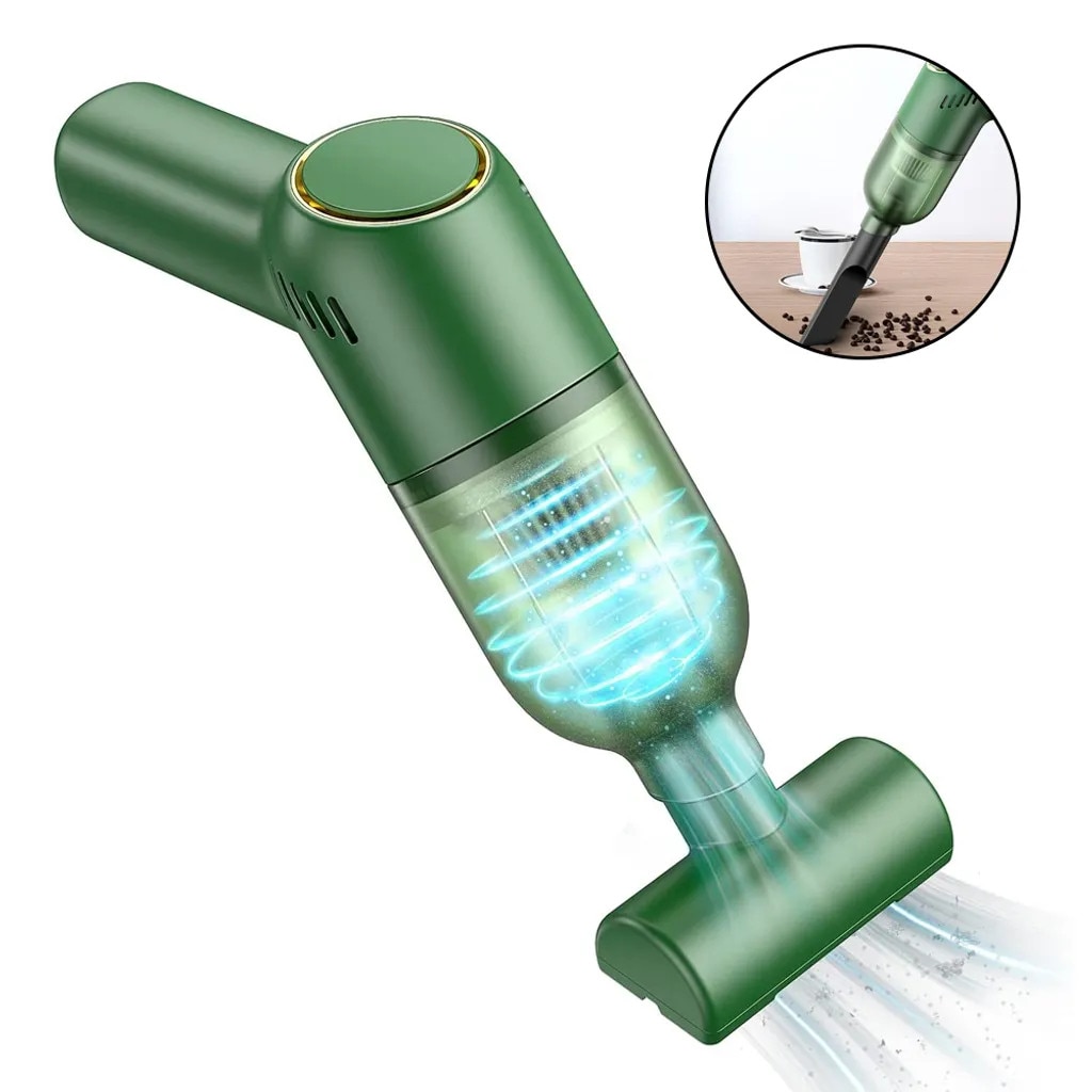 Aspirator de mana fara fir de 120 W, aspirare puternica, utilizare umeda si uscata, include 3 duze disponibile in negru, verde si alb
