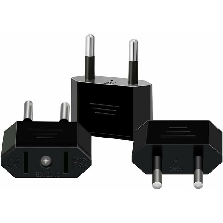 Adaptoare SUA-UE, pachet de 3 (plate SUA-rotunde europene), 5A 110-250V, potrivite pentru Franta, Germania si Spania