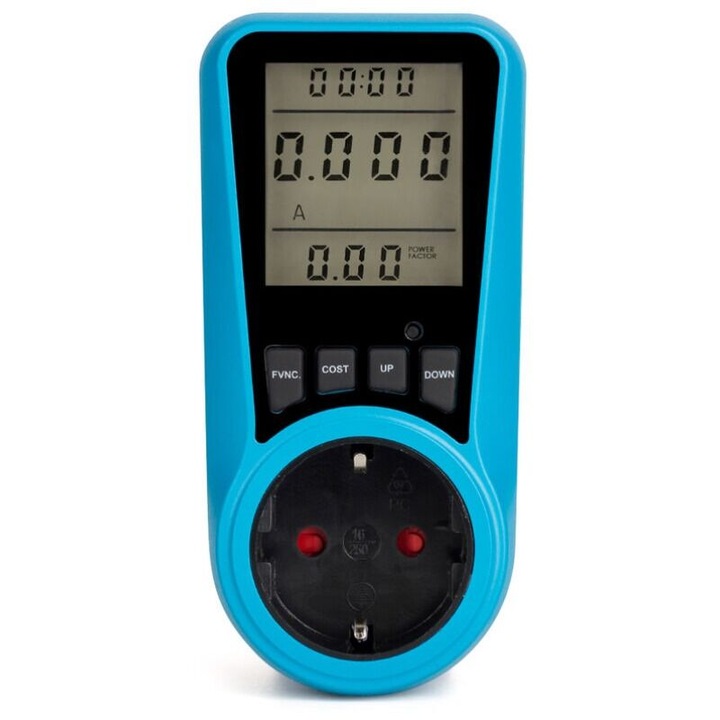 Contor de energie electrica standard european cu afisaj LCD, analizor de consum de energie electrica AC 230V, 16A 3680W, potrivit pentru monitorizarea energiei electrice din gospodarie (1 unitate)