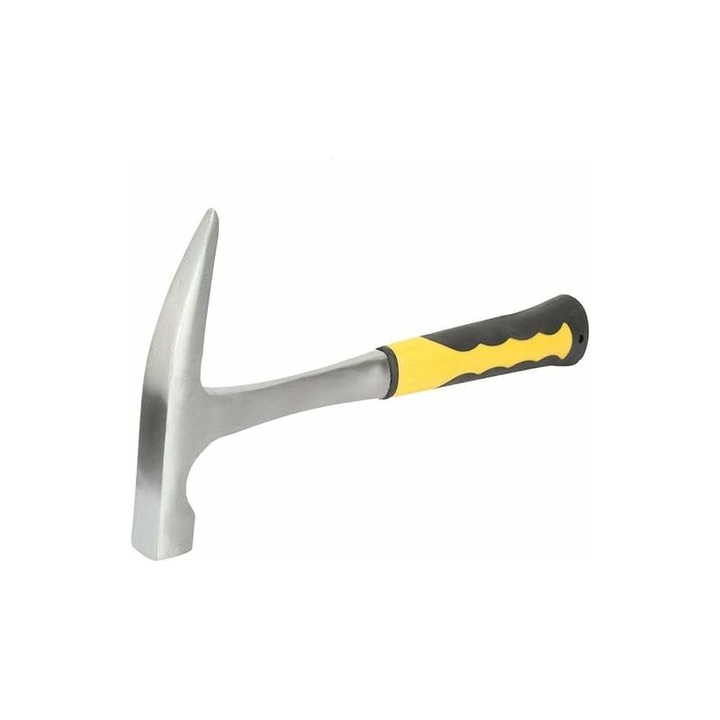 Ciocan geologic pentru caramizi, cu doua capete, gura plata, in forma de cioc de rata, cu cap de ciocan din otel carbon, aproximativ 500 g, instrument de testare si explorare a duritatii rocilor tratat termic si lustruit (1 bucata)