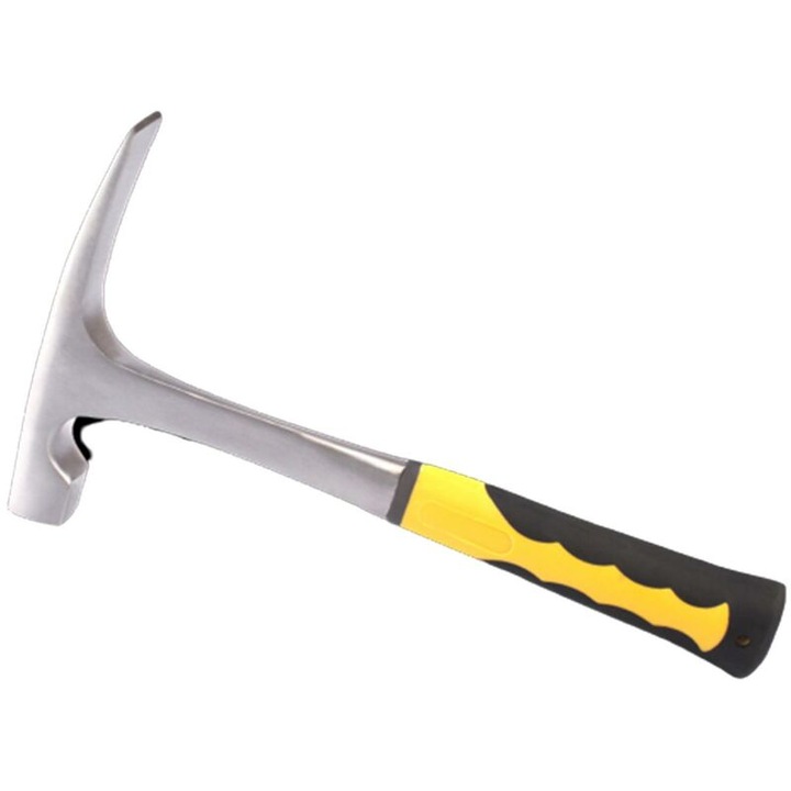 Ciocan pentru explorare geologica, ciocan dalta plata cu doua varfuri din otel carbon, maner antiderapant si amortizor de socuri, aproximativ 295 mm, cap de ciocan de aproximativ 170x25 mm, un instrument de testare a duritatii rocilor