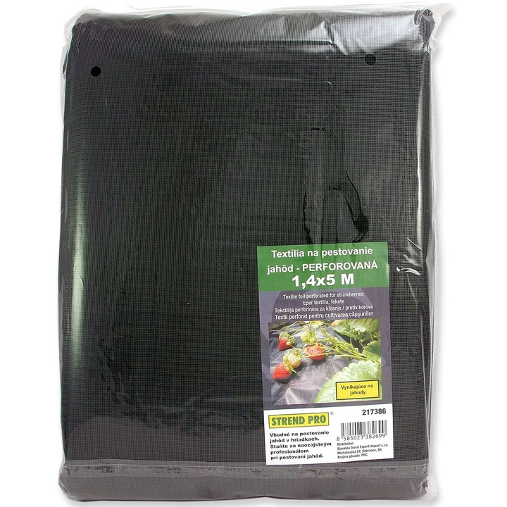 Mulcsozó fólia, polipropilén, fekete, zöldségfélék, eper, 1,4x5 m termesztésére