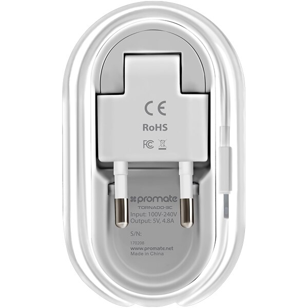 Incarcator retea 3 porturi,cablu Type C, PROMATE Tornado 3C, alb