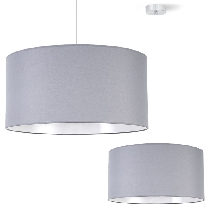 Lampa suspendata, Vienna, crom si argintiu, abajur gri, 44 cm, E27
