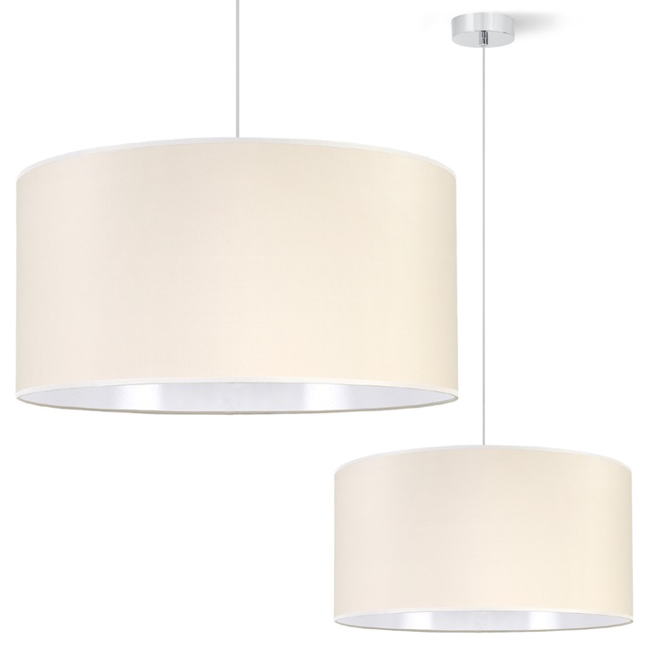 Lampa suspendata, Vienna, crom si argintiu, abajur crem, 44 cm, E27
