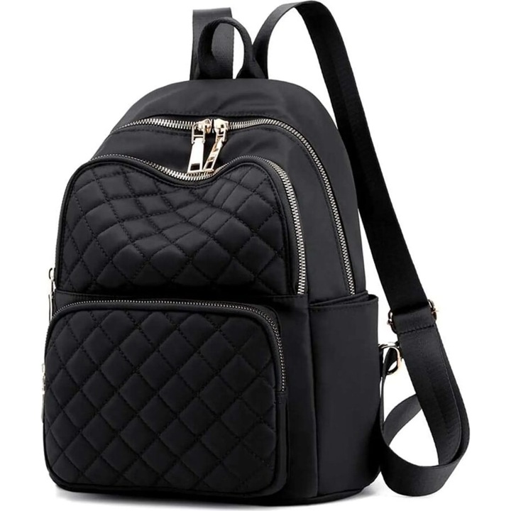 Rucsac de dama cu compartiment pentru laptop, fermoar la spate, antifurt, hidrofug, potrivit pentru naveta scolara si calatorii, geanta cu dubla utilizare, negru