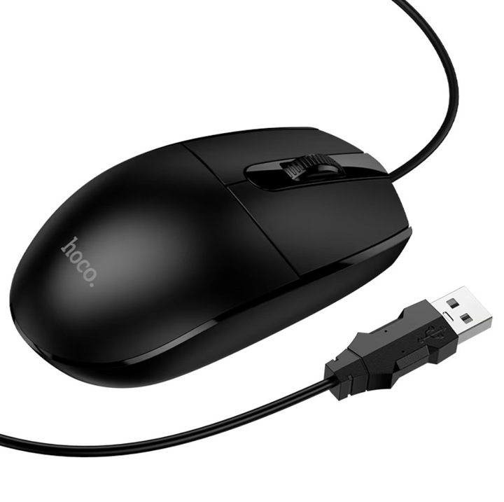 Mouse cu Fir Hoco GM50 League, Rezolutie 1000 DPI, Conectare USB Plug & Play, Design Ergonomic, Negru