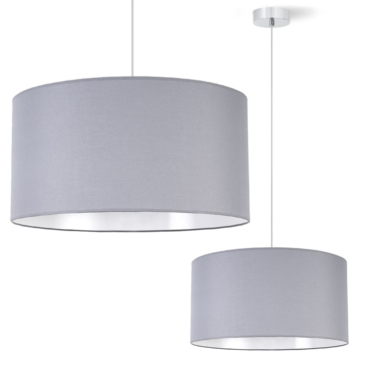 Lampa suspendata, Vienna, crom si argint, abajur gri, 35 cm, E27