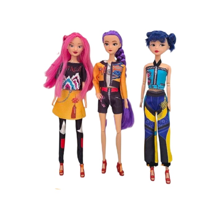 Set 3 Papusi Muzicale K-POP Devil Hunter Girls Aymax®, 3 piese, vinil, dimensiune 28 cm – Mira, Zoey, Rumi, Papusi Articulate Multicolor