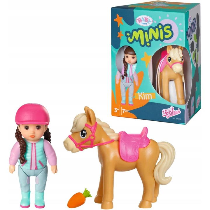 Baby Born Minis Kim cu Cal - Set Laputa 7cm si Accesorii