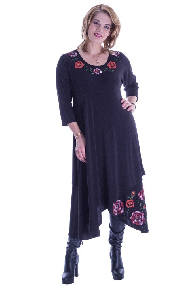 Rochie neagra jerse pictata manual Liza Panait R-335E