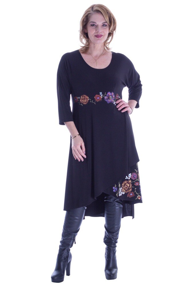 Rochie neagra jerse pictata manual Liza Panait R-337E
