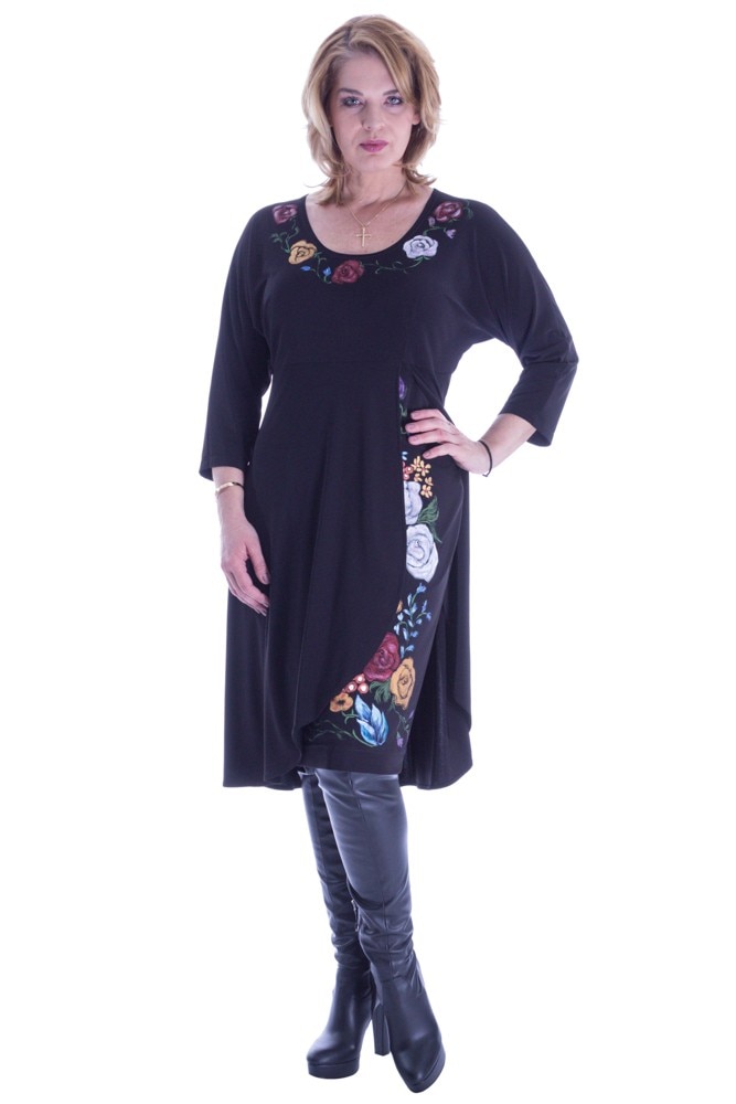 Rochie neagra jerse pictata manual Liza Panait R-339E